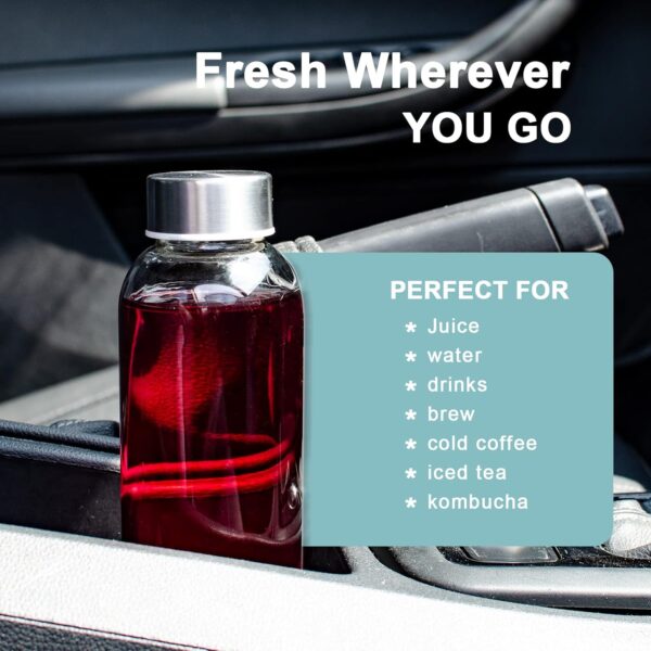 Clear Glass Bottles with Lids 18 oz, Reusable Glass Water Bottles with Stainless Steel Cap for Juicing, Refrigerator,100% Leak Proof, BPA Free, Juice Water Bottle Set of 6 - Image 4