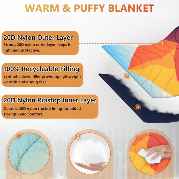 Camping Blanket, Packable Down Alternative Puffy Outdoor Blankets Lightweight Water-Resistant Compact Outdoor Blanket for Airplane Travel Picnic Stadium Hiking Party Cold Weather 55"x78.8" - Image 4