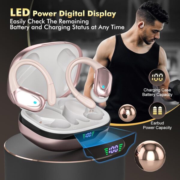 Wireless Earbuds, Sports Bluetooth Headphones, 80Hrs Playtime Ear Buds with LED Power Display, Noise Canceling Headset, IPX7 Waterproof Earphones for Workout/Running (Rose Gold) - Image 8