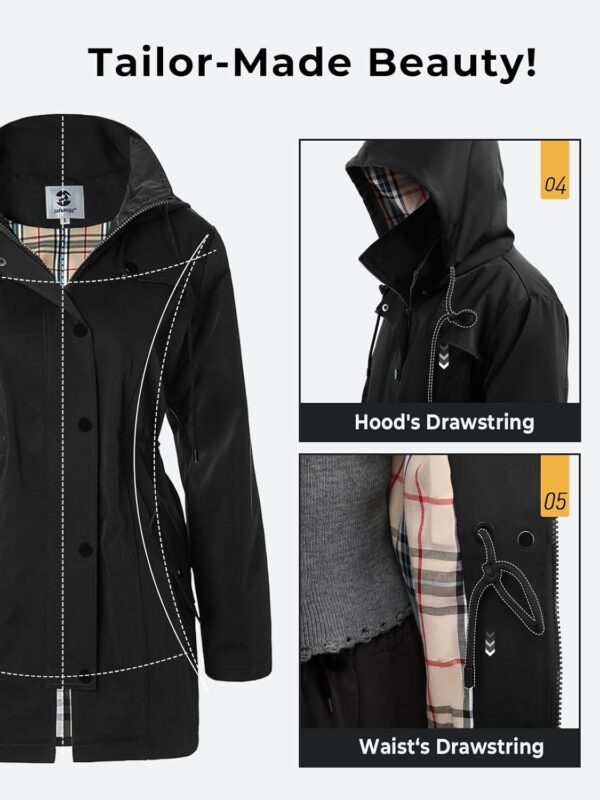 SaphiRose Women's Long Hooded Rain Jacket Outdoor Raincoat Windbreaker - Image 7