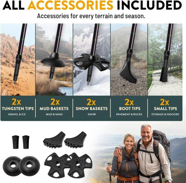 100% Carbon Fiber Trekking Poles by USA Brand - Ultra Strong Lightweight Collapsible Hiking Poles with Cork and EVA Foam Grips & Quick Adjustable Flip Locks - Image 8