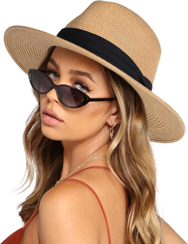 FURTALK Womens Mens Wide Brim Straw Panama Hat Fedora Summer Beach Sun Hats UPF Straw Hat for Women - Image 2