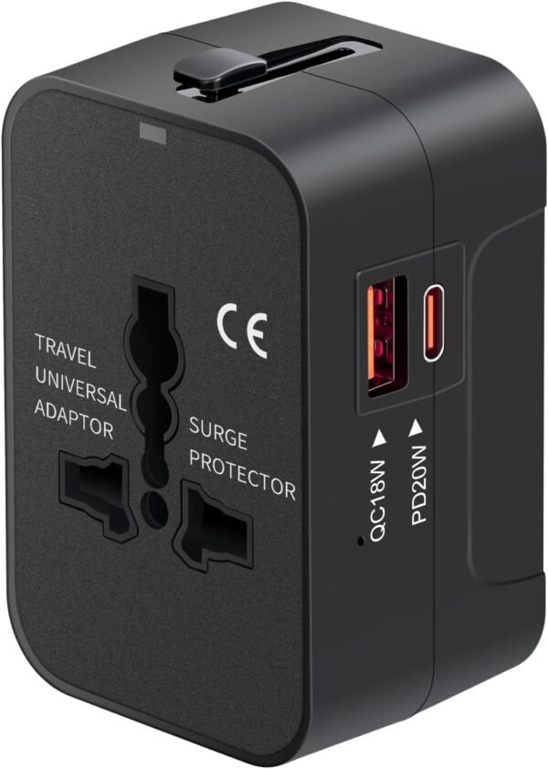 Travel Adapter with USB C, Universal All in One Worldwide Travel Adapter Power Converters Wall Charger AC Power Plug Adapter USB Type C Charging Ports for USA EU UK AUS Black - Image 2