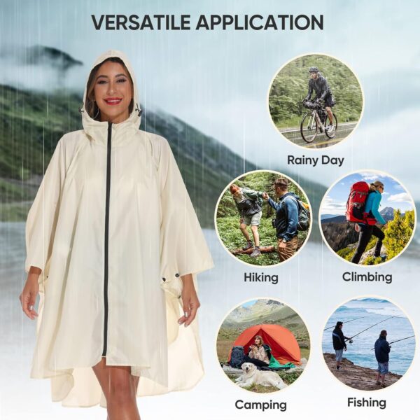 PTEROMY Hooded Rain Poncho for Adult with Pocket and Zipper, Waterproof Lightweight Raincoat for Men and Women - Image 8