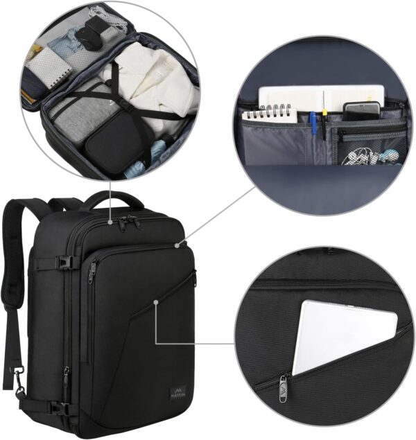 MATEIN Carry on Backpack, Extra Large Travel Backpack Expandable Airplane Approved Weekender Bag for Men and Women, Water Resistant Lightweight Daypack for Flight 40L, Black - Image 8