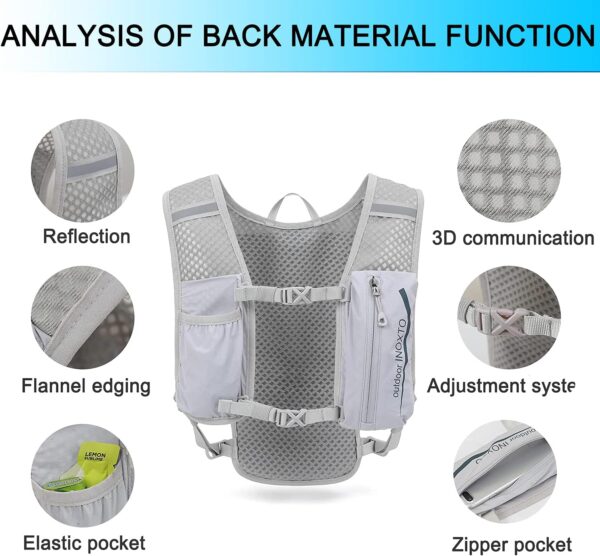 INOXTO Running Hydration Vest Backpack,Lightweight Insulated Pack with 1.5L Water Bladder Bag Daypack for Hiking Trail Running Cycling Race Marathon for Women Men - Image 4