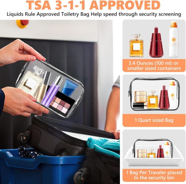 AURUZA 4 Pack Clear Toiletry Bag, Portable Travel Makeup Pouch with Zipper, TSA Approved Organizer, PVC Cosmetic for Airport Airline Compliant - Image 4
