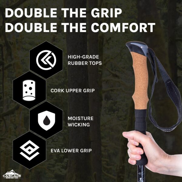 Cascade Mountain Tech Lightweight Aircraft-Grade Aluminum Trekking Poles with Extended Down Grip Plus Tip Kit - Image 4