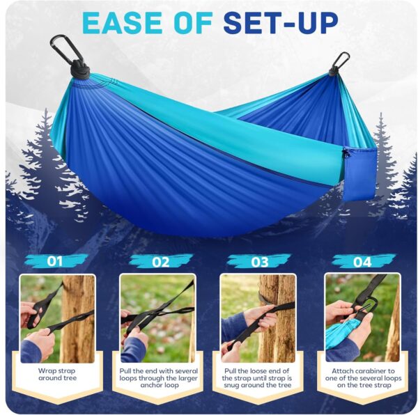 Camping Hammock Lightweight, Portable Hammocks Parachute Hammock with Two Tree Straps, Single or Double Travel Swing Nylon Camp Hammocks, Outdoor Essentials for Beach Backpacking Hiking, Blue - Image 5