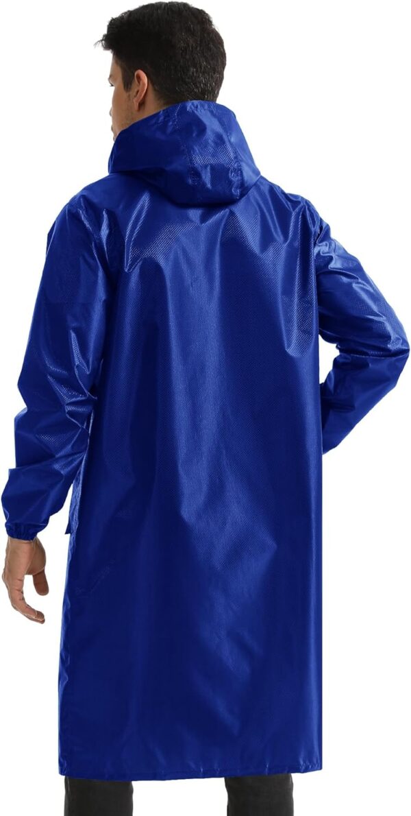 iCreek Men's Long Rain Coat Hooded Packable Waterproof Lightweight Outdoor Rain Jacket Trench Coats Windbreaker - Image 3