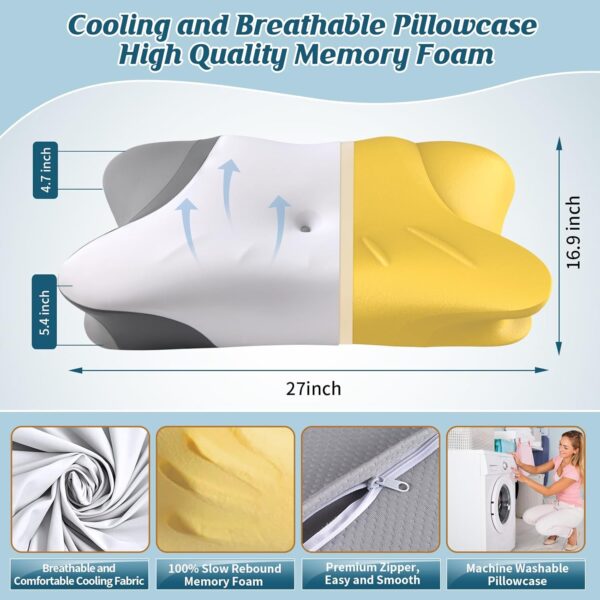 Cooling Cervical Pillow for Neck Pain Relief, Ergonomic Side Sleeper Pillow for Sleeping, Contour Memory Foam Pillows for Neck Support, Orthopedic Bed Pillow for Back Stomach Sleepers Grey White - Image 4
