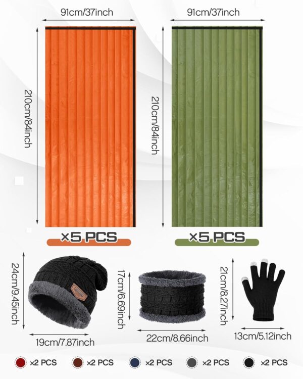 Tranqun Emergency Sleeping Bags Bulk with Winter Hat Gloves Scarf, Survival Sleeping Bag Bivy Sack Waterproof Lightweight Thermal Blanket Gear for Camping Hiking Outdoors Homeless - Image 3