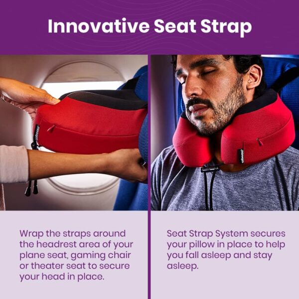 Cabeau Airplane Travel Pillow for Long Flights - Evolution S3 - Supportive Memory Foam with Seat Straps to Secure Your Head and Neck and Provides 360° Support (Steel Grey) - Image 5