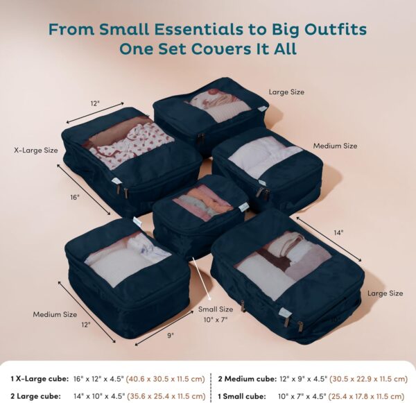 6-Pack Compression Packing Cubes Travel Essentials - Lightweight, Water-Resistant Luggage Organizer Bags with Handles, Durable Travel Accessories Suitcase Organizer (Inkblue) - Image 5