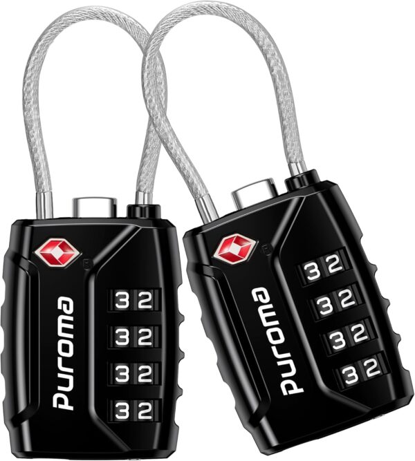 Puroma 2 Pack TSA Approved Luggage Locks, 4 Digit Combination Travel Locks Resettable Code Lock with Zinc Alloy Body for Suitcase, Toolbox, Backpack, Bag, Gym Locker (Black) - Image 2