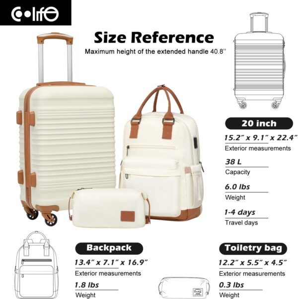 Coolife Luggage Set 3 Piece Luggage Set Carry On Suitcase Hardside Luggage with TSA Lock Spinner Wheels(White, 3 piece set (BP/TB/20)) - Image 8