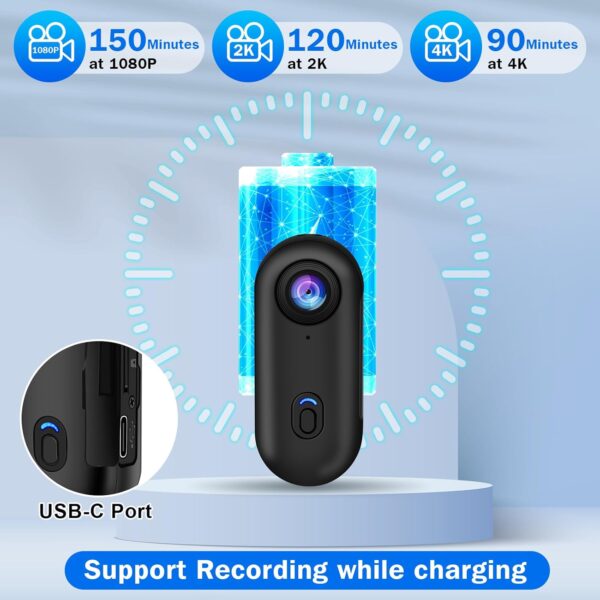 i3 4K Thumb Action Camera, Tiny Size, Mount Anywhere, Small Body Camera with Spring Clip, Portable Vlogging, Hands-Free POV Recording, Helmet Cam for Cycling, Motorcycle (64G-Card, Black) - Image 8