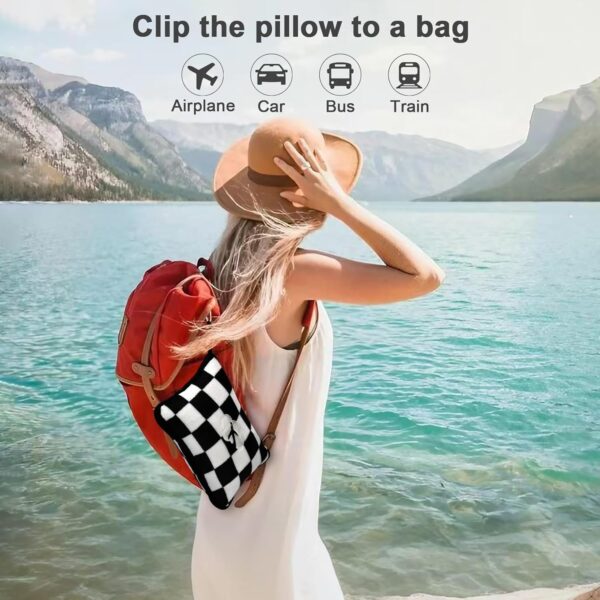 Travel Blanket and Pillow Compact, Premium Soft 2 in 1 Airplane Blanket with Soft Bag Pillowcase，Hand Luggage Sleeve and Backpack Clip (Checkered Black) - Image 3