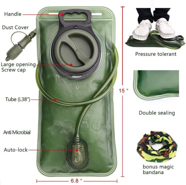 Hydration Bladder, 1.5-2-3L Water Bladder for Hiking Backpack, BPA-Free Leak Proof Water Reservoir Storage Bag, Water Pouch Hydration Pack for Camping Cycling Running - Image 3