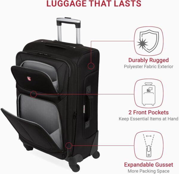 SwissGear Sion Softside Expandable Luggage, Black, Checked-Medium 25-Inch - Image 5