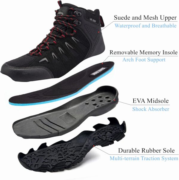 SHULOOK Men's Waterproof Hiking Boots Non-Slip Lightweight Mid Top Ankle Boot Breathable Hiker Trekking Shoes - Image 4