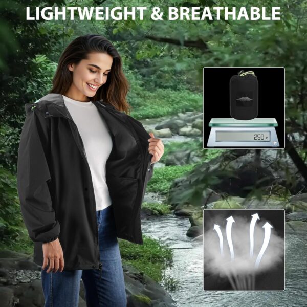 SOPPY Rain Jacket Women Waterproof Jacket With Hood Lightweight Raincoat with Pockets Windbreaker Breathable Rain Coats - Image 3