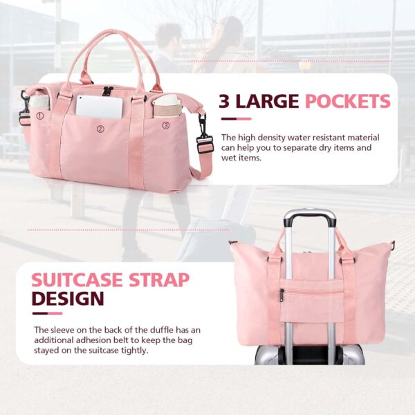 TOPBAG Travel Duffle Bag, Waterproof Weekender Carry On Tote Bags for Women, Sport Gym Bag for Men, Hospital Bag for Labor and Delivery, Overnight Luggage Bag with Trolley Sleeve Coral Pink - Image 5