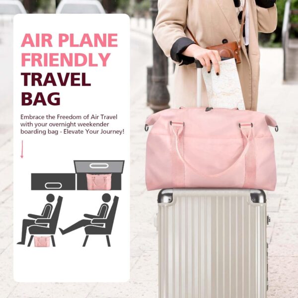 TOPBAG Travel Duffle Bag, Waterproof Weekender Carry On Tote Bags for Women, Sport Gym Bag for Men, Hospital Bag for Labor and Delivery, Overnight Luggage Bag with Trolley Sleeve Coral Pink - Image 3