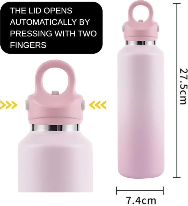 Stainless Steel Insulated Water Bottles 20 oz Metal Water Bottle - AUTOMATIC LID OPENING BY PRESSING WITH TWO FINGERS - Wide-mouth metal insulated bottle for hot and cold drinks. BPA-free. - Image 6