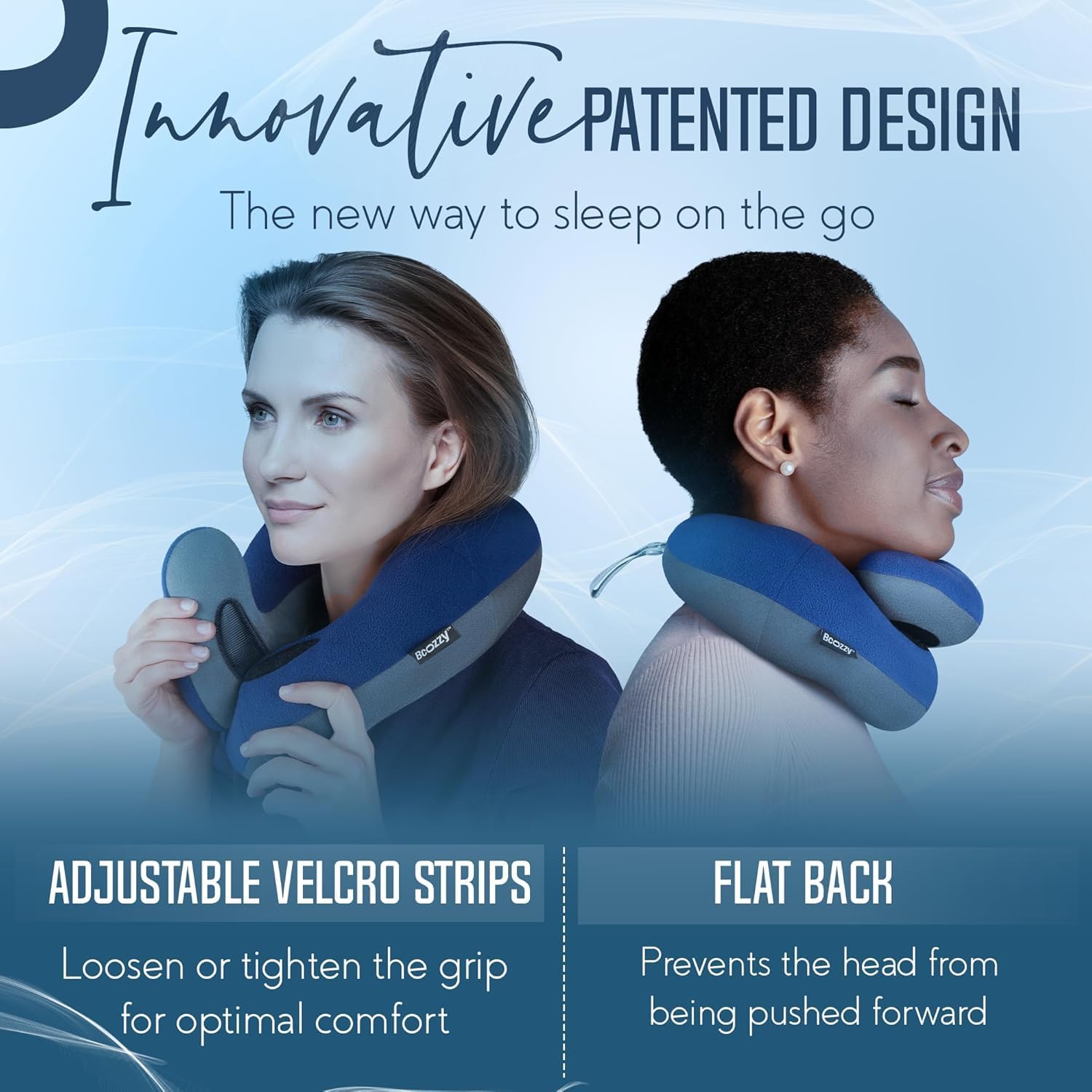 BCOZZY Travel Neck Pillow for Airplane – Patented Double Support for Head, Neck, and Chin. Best for Long Flights, Plane Sleeping, and Car Rides. Adjustable Size. Fully Washable. Carry Bag. Large, Navy - Image 4