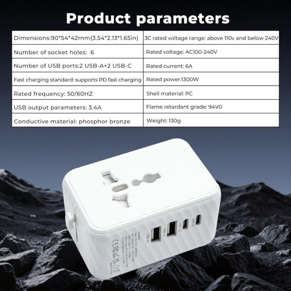 Mini Universal Travel Adapter Global Universal Plug Converter Type-C US, UK, EU, AU, European Travel Plug Adapter, Universal Socket Converter(White) - Image 4