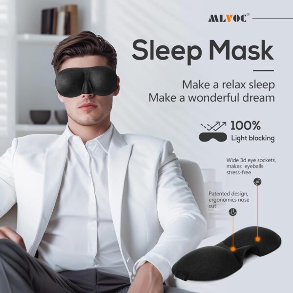 MLVOC Travel Pillow 100% Pure Memory Foam Neck Pillow, Comfortable & Breathable Cover, Machine Washable, Airplane Travel Kit with 3D Contoured Eye Masks, Earplugs, and Luxury Bag, Standard (Black) - Image 9