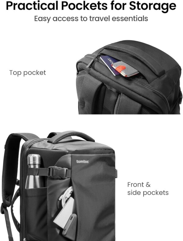 tomtoc Travel Backpack 40L, TSA Friendly Flight Approved Carry-on Luggage Hand Water-resistant Lightweight Business Rucksack, Durable Large Weekender Bag Daypack Fits 17.3 Inch Laptop, PFAS Free - Image 7