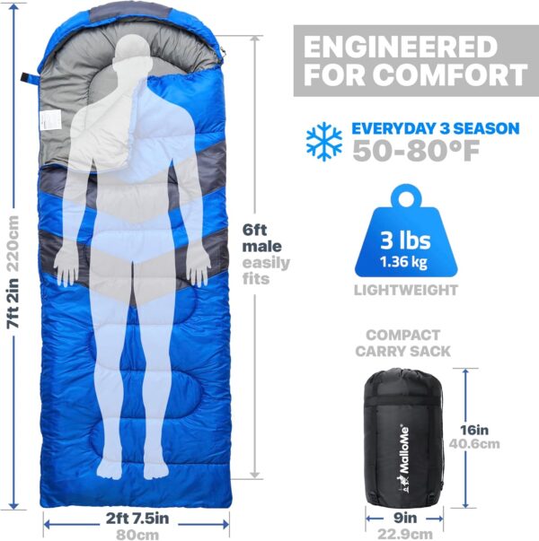 MalloMe Sleeping Bags for Adults Cold Weather & Warm - Backpacking Camping Sleeping Bag for Kids 10-12, Girls, Boys - Lightweight Compact Camping Essentials Gear Accessories Hiking Sleep Must Haves - Image 3