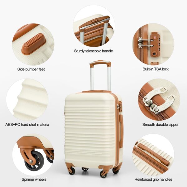 Coolife Luggage Set 3 Piece Luggage Set Carry On Suitcase Hardside Luggage with TSA Lock Spinner Wheels(White, 3 piece set (BP/TB/20)) - Image 4
