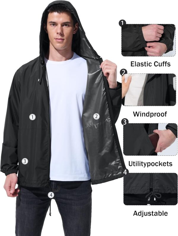 Mens Rain Jacket Raincoat Windbreaker Running Waterproof Lightweight Packable with Hood Travel Hiking Cycling - Image 6