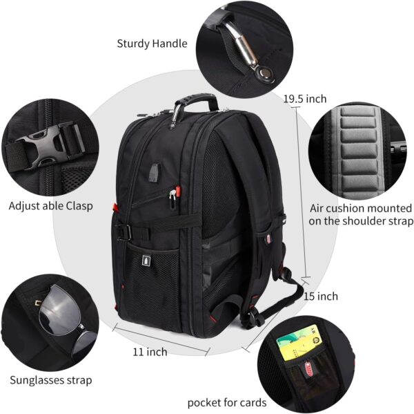 SHRRADOO Extra Large 50L Travel Laptop Backpack with USB Charging Port, College High School Backpack Airline Approved Business Work Bag Fits 17 Inch Computer for Men Women - Image 5