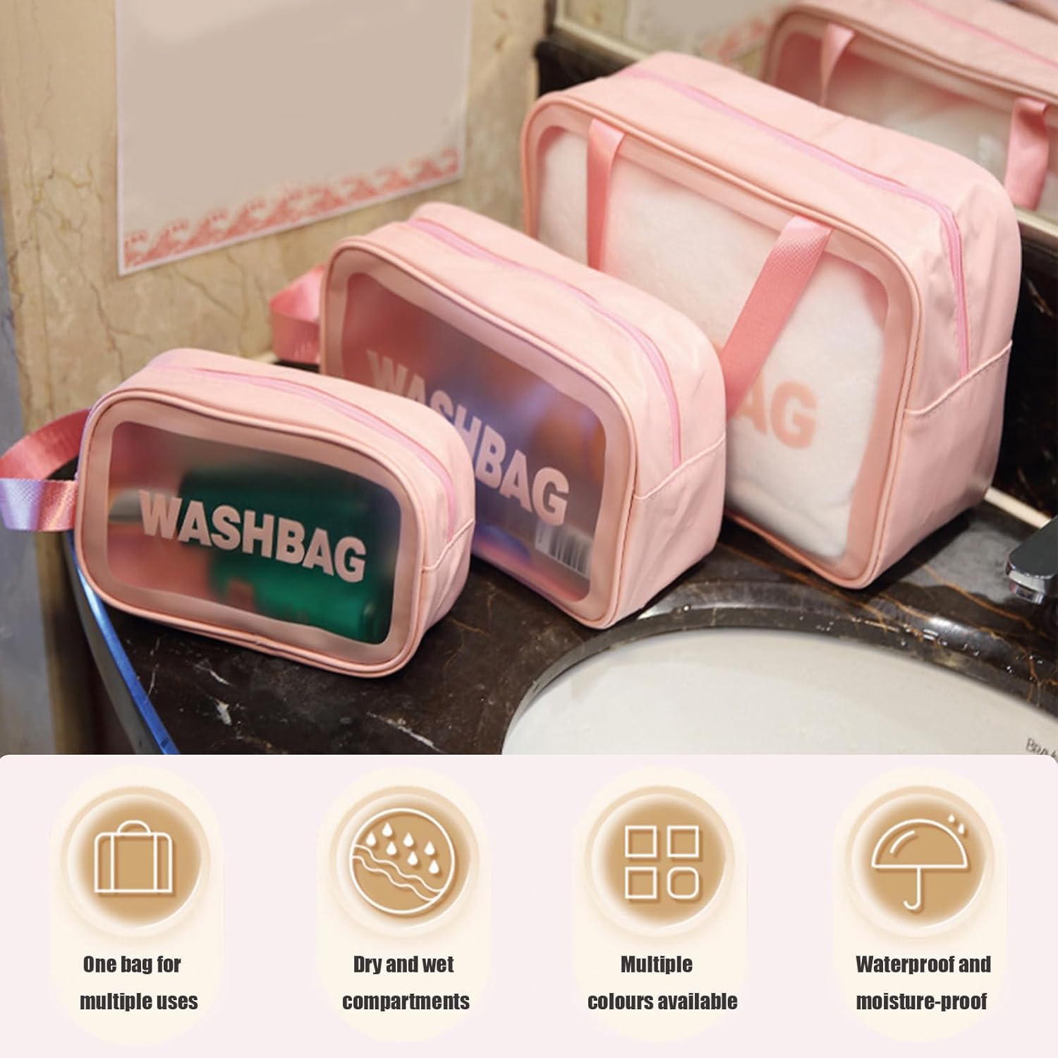 Clear Travel Bags for Toiletries,3 Pack Toiletry Bag,Matte Translucent Toiletry Bag,Makeup Bag With Handy Handle,Travel Pouch,Makeup Cosmetic Organizer for Travel Essentials(White) - Image 7