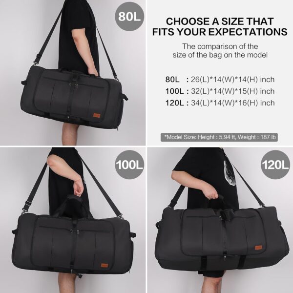 120L Foldable Collapsible Waterproof Travel Duffel Bag for Men and Women with Shoe Compartment - Image 3
