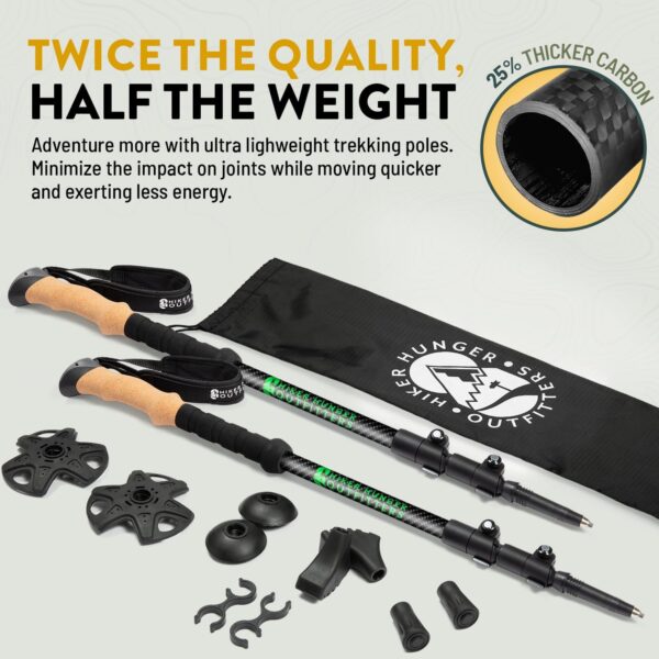 100% Carbon Fiber Trekking Poles by USA Brand - Ultra Strong Lightweight Collapsible Hiking Poles with Cork and EVA Foam Grips & Quick Adjustable Flip Locks - Image 3