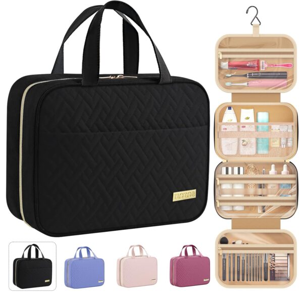 HOTOR Travel Toiletry Bag w/Hanging Hook - Spacious Toiletry Bag Essentials for Women & Men, Makeup Bag/Big Comparment, Waterproof for Travel Accessories, Medium, Black - Image 2