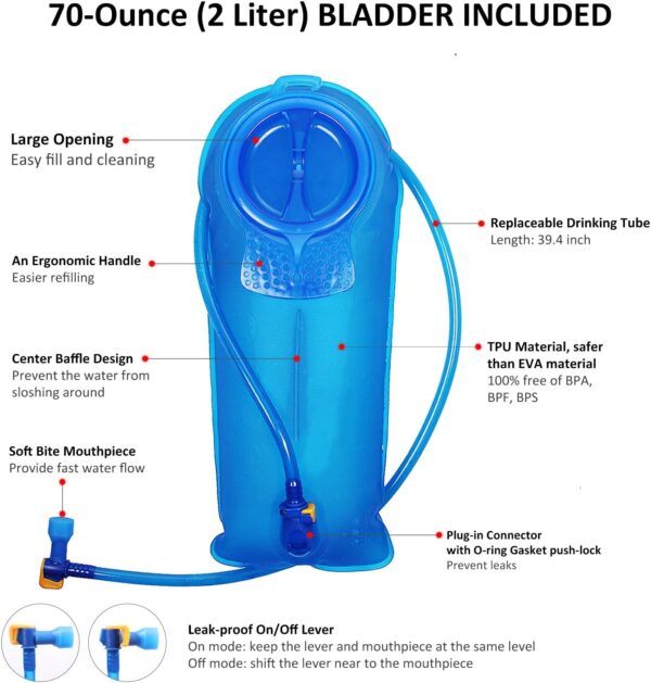 Unigear Hydration Pack Backpack with 70 oz 2L Water Bladder for Running, Hiking, Cycling, Climbing, Camping, Biking - Image 5