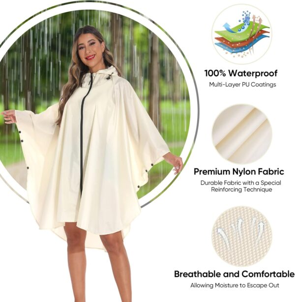 PTEROMY Hooded Rain Poncho for Adult with Pocket and Zipper, Waterproof Lightweight Raincoat for Men and Women - Image 5