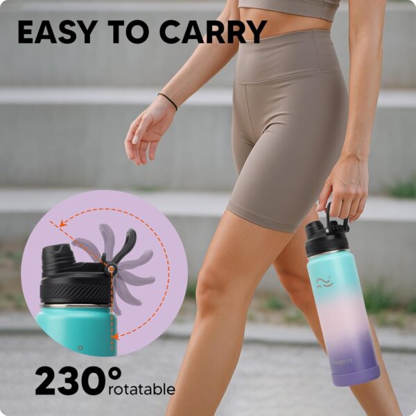 [2-IN-1 LID] Insulated Water Bottle with Silicone Boot (36hrs Cold/18hrs Hot) - DIY Stickers, Leakproof, BPA Free, 24 oz - Image 8
