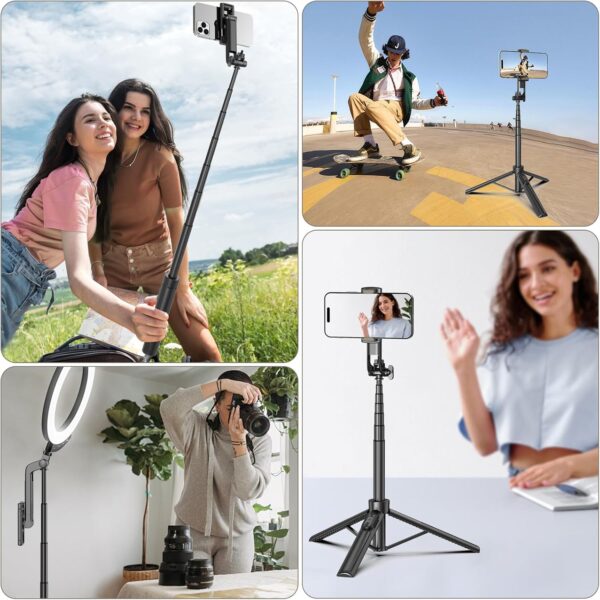 Selfie Stick Travel Tripod for Cell Phone with Remote Control and Phone Holder, Extendable Selfie Stick for iPhone, iPhone Tripod for Video Recording, 50 Inch, Black - Image 8