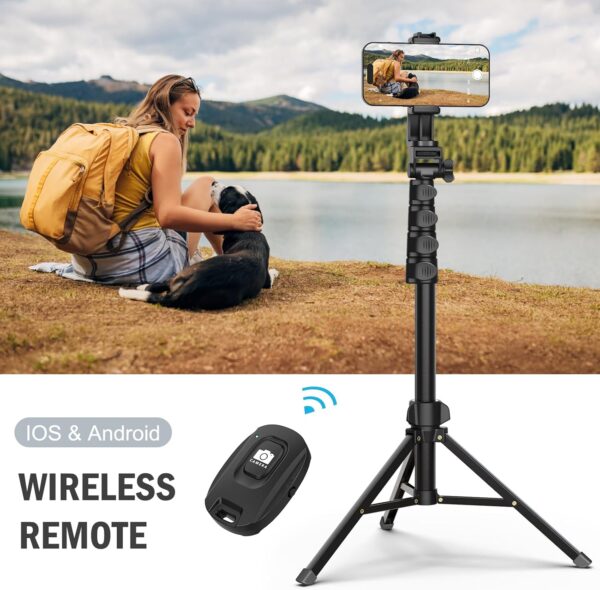 64” Tripod for Cell Phone & Camera, Phone Tripod with Remote and Phone Holder, Sturdy & Stable Height Adjustable Multi-Angle Shot Selfie Stick Tripod for Video Recording - Image 5