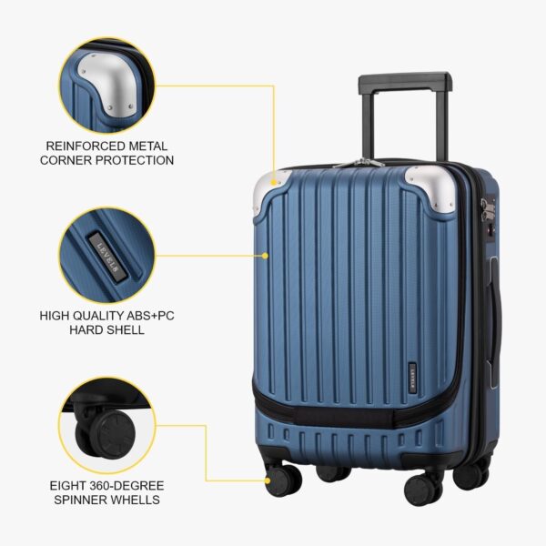 LEVEL8 Grace Carry on Luggage 22x14x9 Airline Approved, 20 Inch Hard Shell Suitcases with Spinner Wheels, Abs+Pc Hard Case Luggages with Tsa Lock for Airplane, Blue - Image 6