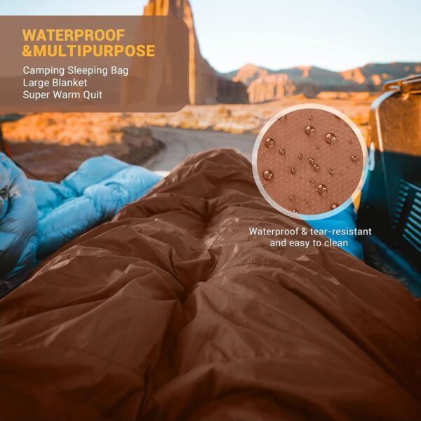KingCamp Double Sleeping Bag for Adults, Queen Size 2 Person XXL Flannel Sleeping Bag, Waterproof Lightweight Flannel Quilt with 2 Pillows, Perfect for Couples Family Camping Hiking - Image 9