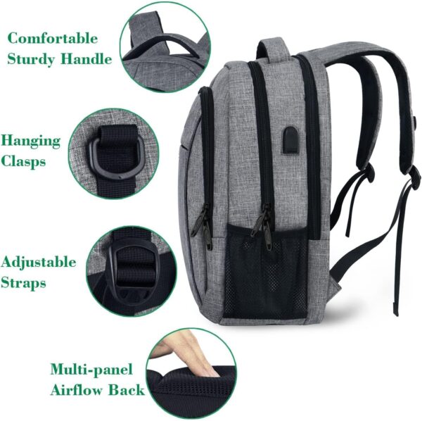 MATEIN Travel Laptop Backpack, Business Anti Theft Slim Sturdy Laptops Backpack with USB Charging Port, Water Resistant College School Computer Bag Gift for Men & Women Fits 15.6 Inch Notebook, Grey - Image 7