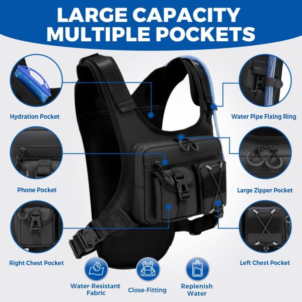 USA Original Patent Running Hydration Vest Backpack, Lightweight Chest Pack with 2.0L Water Bladder Bag Daypack for Hiking Running Cycling Race Marathon for Women Men - Image 3